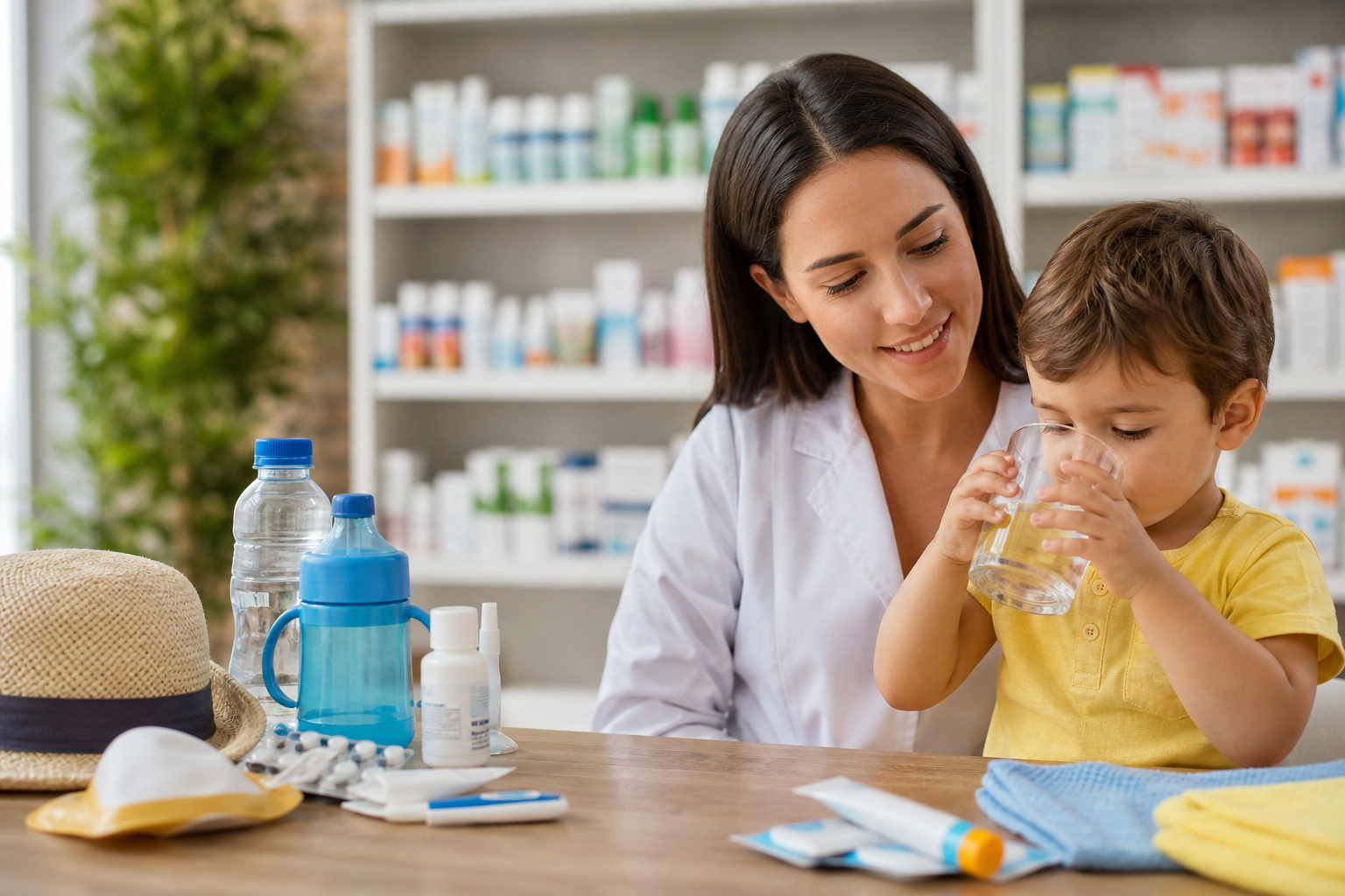 Imagen profesional relacionada con cómo evitar y tratar la deshidratación en bebés y niños este verano: guía práctica desde tu farmacia