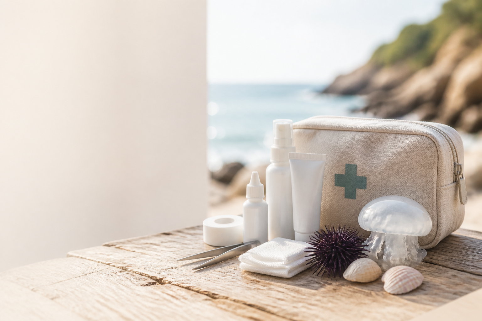 Imagen profesional relacionada con guía práctica desde tu farmacia: cómo actuar ante picaduras y lesiones en la playa (medusas, erizos de mar y cortes por conchas) para el blog de farmaciatilos.com